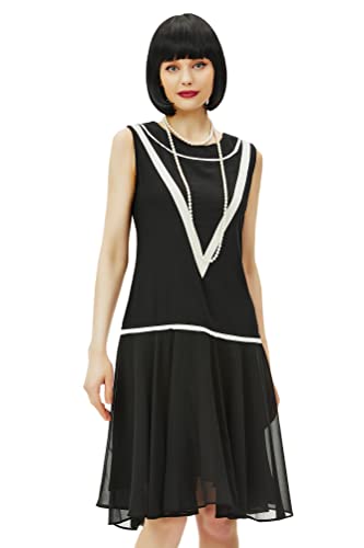 BABEYOND Damen 1920er Jahre Inspiriert Kleid - Flapper Kleid Niedrige Taille Kleid Ärmellos Party Chiffon Kleid für Frauen, Schwarz, X-Groß von BABEYOND