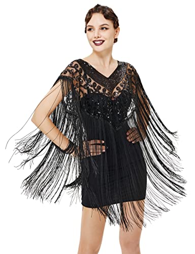 BABEYOND 1920s Retro Schal Damen Stola Umschlagtücher für Abendkleid Hochzeit Party Braut Schal Gatsby Kostüm Accessoires (Schwarz) von BABEYOND