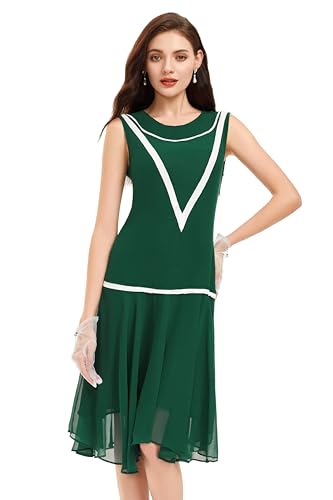 BABEYOND Damen 1920er Jahre inspiriertes Kleid Flapper Kleid Niedrige Taille Kleid Ärmellos Party Chiffon Kleid für Frauen, Grün , Mittel von BABEYOND