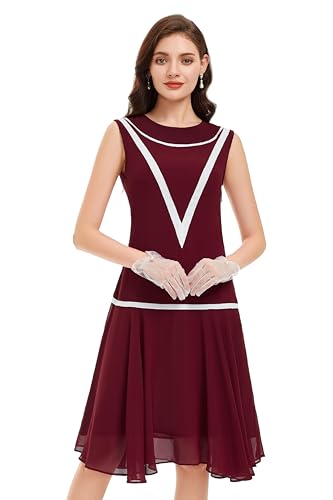 BABEYOND Damen 1920er Jahre inspiriertes Kleid Flapper Kleid Niedrige Taille Kleid Ärmellos Party Chiffon Kleid für Frauen, Weinrot, X-Groß von BABEYOND