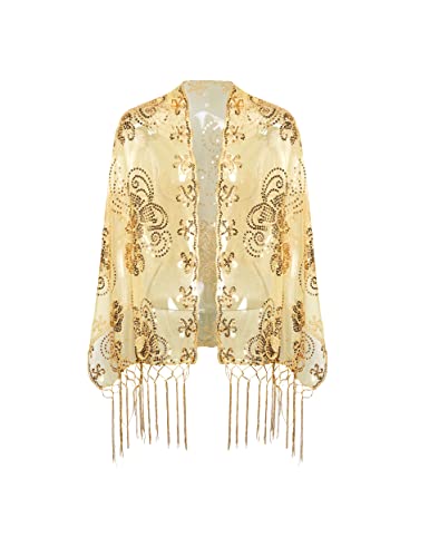 BABEYOND Damen 1920er Pailletten Pashmina-Schal, Z-Gold, One Size von BABEYOND