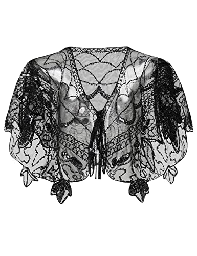 BABEYOND Damen 1920er-schal wraps sequin wulstige abend cape brautschal bolero flapper-vertuschung einheitsgröße z-schwarz BABEYOND Damen 1920er-schal wraps sequin wulstige abend cape brautschal bolero flapper-vertuschung einheitsgröße z-schwarz von BABEYOND