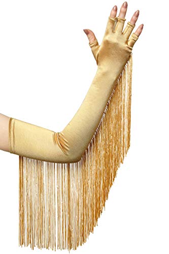 BABEYOND Damen 1920s Handschuhe mit Fransen Troddel Dramatische Classic Opera Fest Party Audrey Hepburn Lang Handschuhe Damen Fasching Kostüm Accessoires (Gold) von BABEYOND
