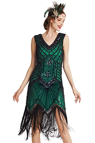 BABEYOND Damen Flapper Kleider voller Pailletten Retro 1920er Party Damen Kostüm Kleid Grün, S von BABEYOND