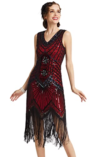 BABEYOND Damen Flapper Kleider voller Pailletten Retro 1920er Party Damen Kostüm Kleid Rot, XS von BABEYOND