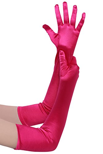 BABEYOND Damen Handschuhe Satin Classic Opera Fest Party Audrey Hepburn Handschuhe 1920er Stil Handschuhe Elastisch Erwachsene Größe Ellenbogen bis Handgelenk (Lang Glatt 55cm / Rose Rot) von BABEYOND