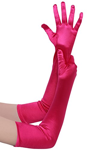 BABEYOND Damen Satin Classic Opera Fest Party Audrey Hepburn Handschuhe 1920er Stil Handschuhe Elastisch Erwachsene Größe Ellenbogen bis Handgelenk (Lang Glatt 52cm / Rosa) von BABEYOND