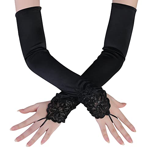 BABEYOND Women’s Gloves, Satin, Classic Opera, Party, Audrey Hepburn Gloves, 1920s Style, Elastic, Adult Size, Elbow to Wrist, Length 52 cm - von BABEYOND