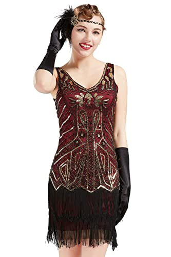 BABEYOND Damen Retro 1920er Stil Flapper Kleider mit Zwei Schichten Troddel V Ausschnitt Great Gatsby Motto Party Kostüm Kleider von BABEYOND