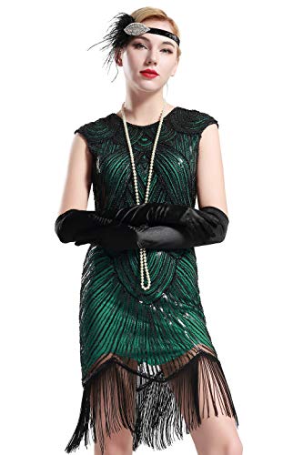 BABEYOND Damen Kleid voller Pailletten 20er Stil Runder Ausschnitt Inspiriert von Great Gatsby Kostüm Kleid (M (Fits 72-82 cm Waist & 90-100 cm Hips), Grün) von BABEYOND