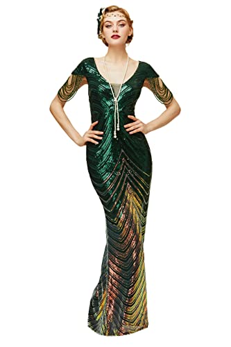 BABEYOND Meerjungfrau-Paillettenkleid für Damen, figurbetontes Maxi-Abschlussballkleid, Glitzer-Pailletten-Perlenkleid für Abendparty, Dunkelgrün, L von BABEYOND