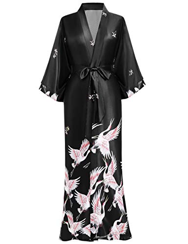 PRODESIGN Damen Morgenmantel Kimono Kranich Gedruckt Maxi Lang Damen Bademantel Strandjacke Braut Junggesellinnenabschied Party Schlafmantel von BABEYOND