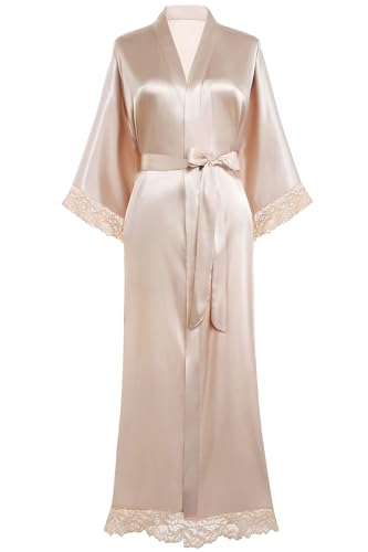 BABEYOND Damen Morgenmantel Lang Kurz Einfarbiger Bademantel Spitzen Ärmel Seide Satin Kimono Kleid Damen Sommer Robe Reine Farbe Schlafmantel BABEYOND Damen Morgenmantel Lang Kurz Einfarbiger Bademantel Spitzen Ärmel Seide Satin Kimono Kleid Damen Sommer Robe Reine Farbe Schlafmantel von BABEYOND