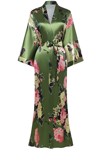 BABEYOND Damen Morgenmantel Maxi Lang Kimono Strandkleid Pfau Gedruckt Strickjacke Kimono Bademantel Damen Lange Robe Schlafmantel Girl Pajama Party (Grün) von BABEYOND