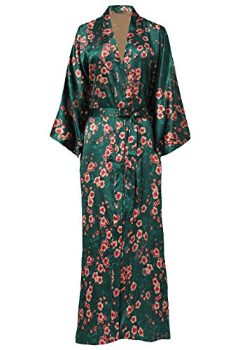 BABEYOND Damen Morgenmantel Maxi Lang Seide Satin Kimono Kleid Pfau Muster Kimono Bademantel Damen Lange Robe Schlafmantel Girl Pajama Party 135cm Lang von BABEYOND