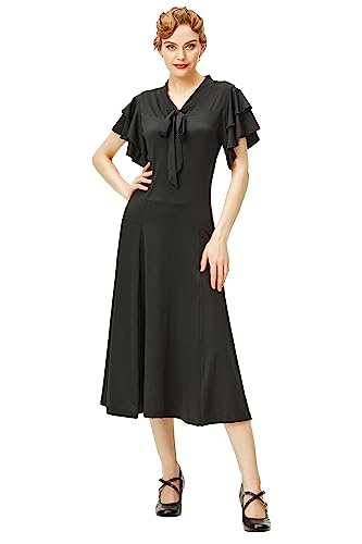 BABEYOND Damen Vintage Flapper Kleid 1920er Jahre Rüschen Cocktail Party Kleider Bindekragen, Schwarz, X-Groß von BABEYOND