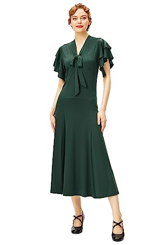 BABEYOND Damen Vintage Flapper Kleid 1920er Jahre Rüschen Cocktail Party Kleider Krawatte Hals, Dunkelgrün, X-Groß von BABEYOND