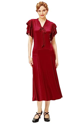 BABEYOND Damen Vintage Flapper Kleid 1920er Jahre Rüschen Cocktail Party Kleider Krawatte Hals, weinrot, X-Groß von BABEYOND