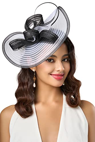 BABEYOND Fascinator für Teeparty, Kentucky Derby, Fascinator, Pillendose, Kopfband für Cocktails, X-schwarz Weiß, Einheitsgröße von BABEYOND