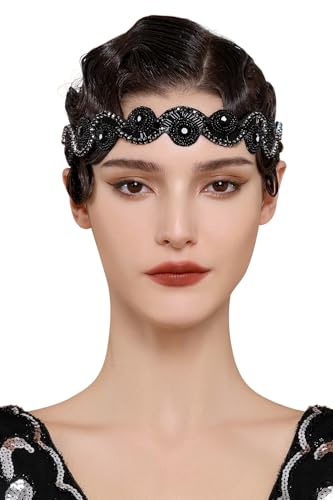 BABEYOND Flapper 1920s Gatsby Stirnband-Damen Vintage Kopfbedeckungen Hochzeit Prom Haarschmuck Schwarz von BABEYOND