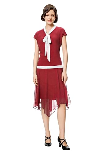 BABEYOND Gatsby Kleid für Damen – Chiffon Flapper Kleid Niedrige Taille 1920er Jahre Brüllende 20er Jahre Great Gatsby Party, Rot/Ausflug, einfarbig (Getaway Solids), 40 von BABEYOND