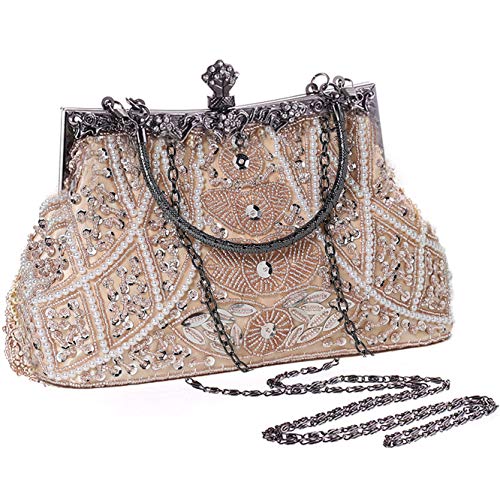 BABEYOND Handtasche Damen 1920s Strass Handtasche Beige Abend Party Clutch Elegante Abschlussball Handtaschen Hochzeit Braut Zubehör (4-Beige) von BABEYOND