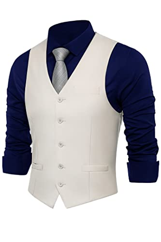 BABEYOND Herren Formal Suit Vest Slim Fit Weste Business Weste für Anzug Smoking, Beige, Small von BABEYOND