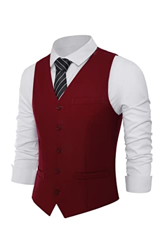 BABEYOND Herren Formal Suit Vest Slim Fit Weste Business Weste für Anzug Smoking, Weinrot, Small von BABEYOND