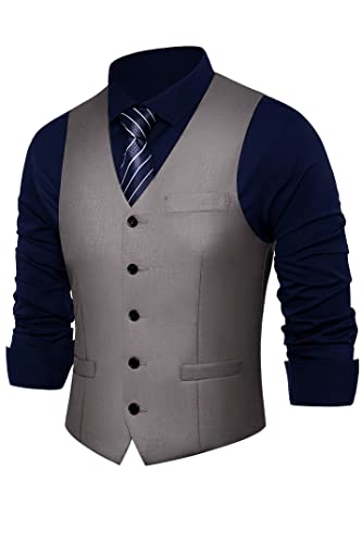 BABEYOND Herren formelle Anzugweste Slim Fit Weste Business Weste für Anzug Smoking, grau, Medium von BABEYOND