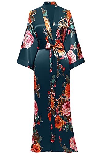 BABEYOND Damen Morgenmantel Maxi Lang Satin Sommer Kimono Blumen Muster Gedruckt Bademantel Kimono Strickjacke Damen Lange Robe Blumen Schlafmantel Girl Pajama Party von BABEYOND