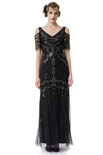BABEYOND Langes Kleid V-Ausschnitt Partykleid Mehrlagig Lange Fransen, Schwarz Gold, Mittel BABEYOND Langes Kleid V-Ausschnitt Partykleid Mehrlagig Lange Fransen, Schwarz Gold, Mittel von BABEYOND
