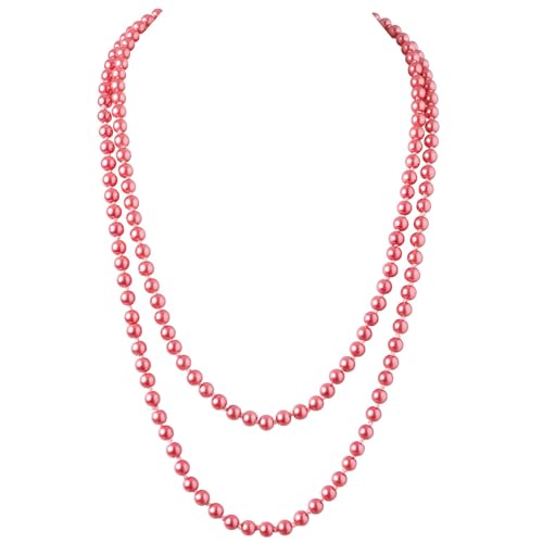 BABEYOND Modische Imitation Perlen Kette Flapper Art Deco 1920s Gatsby Kostüm Accessoires Lange Perle Halskette Weinrot von BABEYOND