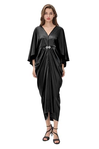 BABEYOND Morgenmantel Damen Bademantel Lang 20er Jahre Kleid Party Kleider Damen Fledermausärmel,Black von BABEYOND