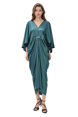 BABEYOND Morgenmantel Damen Bademantel Lang 20er Jahre Kleid Party Kleider Damen Fledermausärmel,Green von BABEYOND