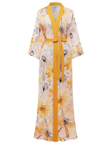 BABEYOND Morgenmantel Kimono Damen Lang - Chiffon Leicht Satin Halblangarm Lockerer Passform Bademantel von BABEYOND