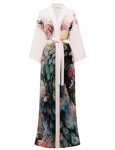 BABEYOND Morgenmantel Kimono Damen Lang - Chiffon Leicht Satin Halblangarm Lockerer Passform Bademantel von BABEYOND
