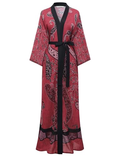 BABEYOND Morgenmantel Kimono Damen Lang - Chiffon Leicht Satin Halblangarm Lockerer Passform Bademantel von BABEYOND