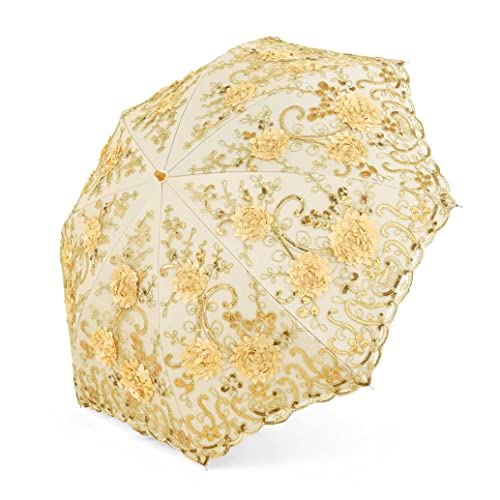 BABEYOND Sonnenschirm, Vintage-Spitze, faltbar, 3D-Blumenstickerei, Regenschirm (champagnerfarben) von BABEYOND