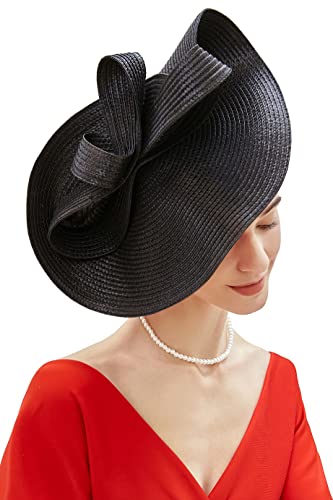 BABEYOND Tea Party Fascinator Kentucky Hut Damen Fascinator Derby Stroh Pillbox Hut für Cocktail Hochzeit, Schwarz, Einheitsgröße von BABEYOND