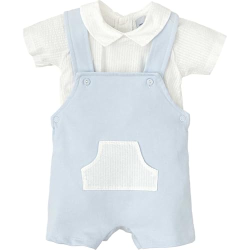 BABIDU Uni Baby Conjunto Bebé Con Peto Corto Y Camiseta, Bolsillo Frontal En Contraste Set mit Latzhose, Himmelblau, 3 Meses von BABIDU