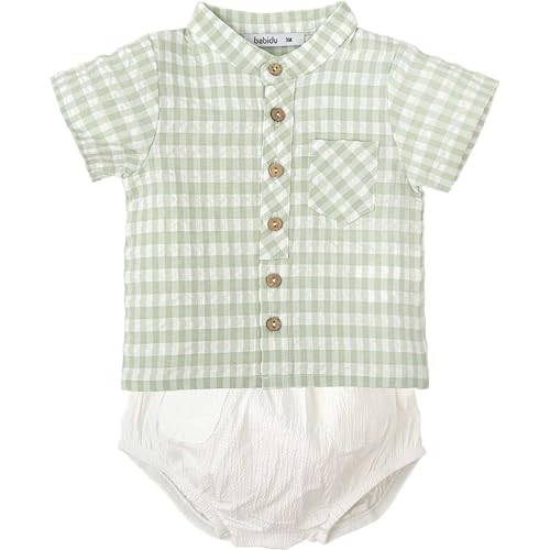 BABIDU Uni Baby Conjunto para Bebé Y Niño Camisa Manga Corta a Cuadros Con Bolsillo Y Botones De Madera Set, grün, 6 Monate BABIDU Uni Baby Conjunto para Bebé Y Niño Camisa Manga Corta a Cuadros Con Bolsillo Y Botones De Madera Set, grün, 6 Monate von BABIDU