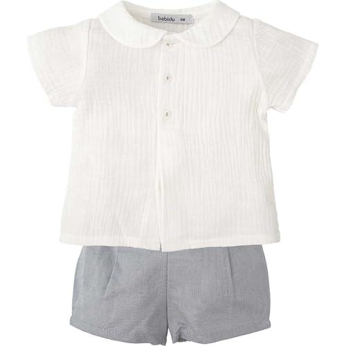BABIDU Uni Baby Conjunto para Bebé Y Niño Camisa de Manga Corta Blanca Con Cuello Bobo Y Pantalón Corto Gris Set, Einfarbig, 9 Months BABIDU Uni Baby Conjunto para Bebé Y Niño Camisa de Manga Corta Blanca Con Cuello Bobo Y Pantalón Corto Gris Set, Einfarbig, 9 Months von BABIDU