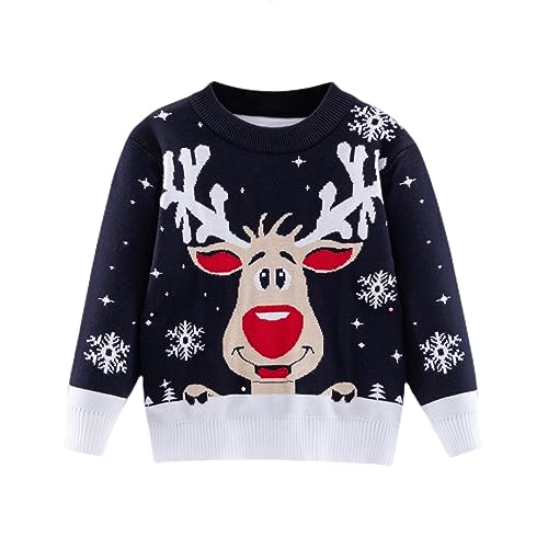 BABSUE Kinder Rundhals Christmas Sweater Jungen Mädchen Weihnachtspullover Strickjacken Gestrickt Strickpullover Herbst Winter Langarm Sweater Pullis von BABSUE