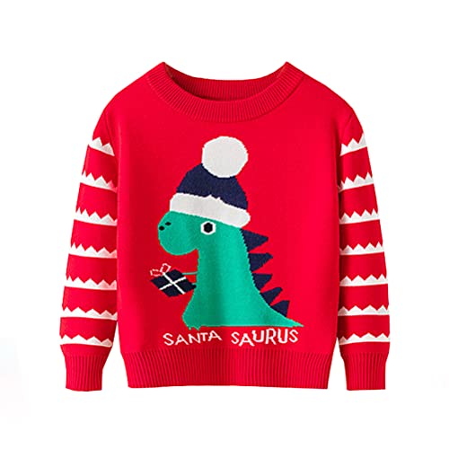 BABSUE Kinder Rundhals Christmas Sweater Pullis Jungen Weihnachten Elch Dinosaurier Weihnachtspullover Strickjacken Winter Langarm Sweater Sweatshirt Pulli von BABSUE