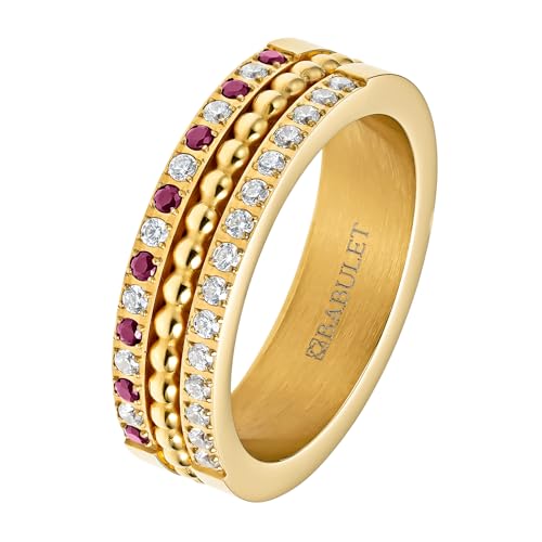 Anxiety Ring Gold für Damen - Golden Antistress Wasserfeste Ringe Frauen - Edelstahl Spinner Fidget Angstring für Mädchen – adhs Angst Spinning - Anti-stress zum Drehen Stressring (Ruby, 5) von BABULET JEWELS