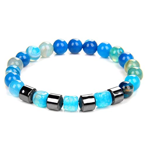 Raumdekoration Achat Bracelet Square Stone Armbänder for Frauen Männer Weiß Rote Achat Würfel Bänker Mode Schmuckgeschenk, 2. Red Achate, 23 cm (Color : 34.blue Agate, Size : 23cm) von BABUUN