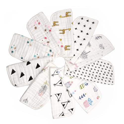 BabyBliss Premium 6-lagige Musselin-Waschlappen (10er-Pack) – große waschbare Neugeborenen-Handtücher – wiederverwendbare Babytücher plus Aufbewahrungs- und Waschbeutel von BABY BLISS