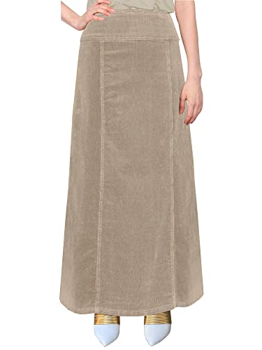 BABY O Damen Langer knöchellanger Maxi Stretch Cord A-Linie Panel Rock, Khaki, 34 von BABY O