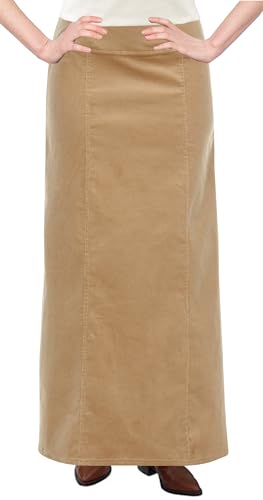 BABY O Damen Langer knöchellanger Maxi Stretch Cord A-Linie Panel Rock, Khaki, 42 von BABY O
