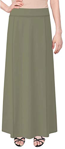 Baby'O Damen Basic Stretch Baumwolle Strick Panel Maxi A-Linie Rock, Oliv/Blatt für mich (Leaf It to Me), Klein von BABY O